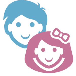 Boy and girl icon in pink and blue